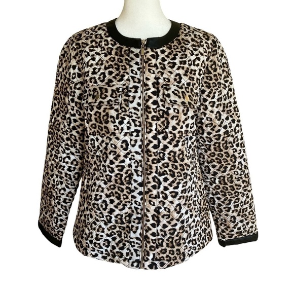 Chico’s Leopard Print Jacket Quilted Fall Jacket Lightweight Zip Up Sz 0 /Small - Picture 4 of 16